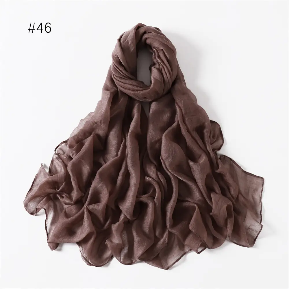 Women Solid Color Voile Scarf Cotton Linen Breathable Hijab