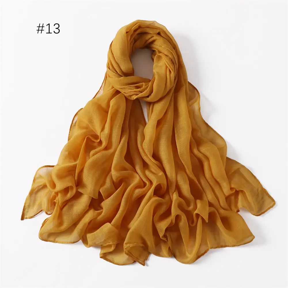 Women Solid Color Voile Scarf Cotton Linen Breathable Hijab