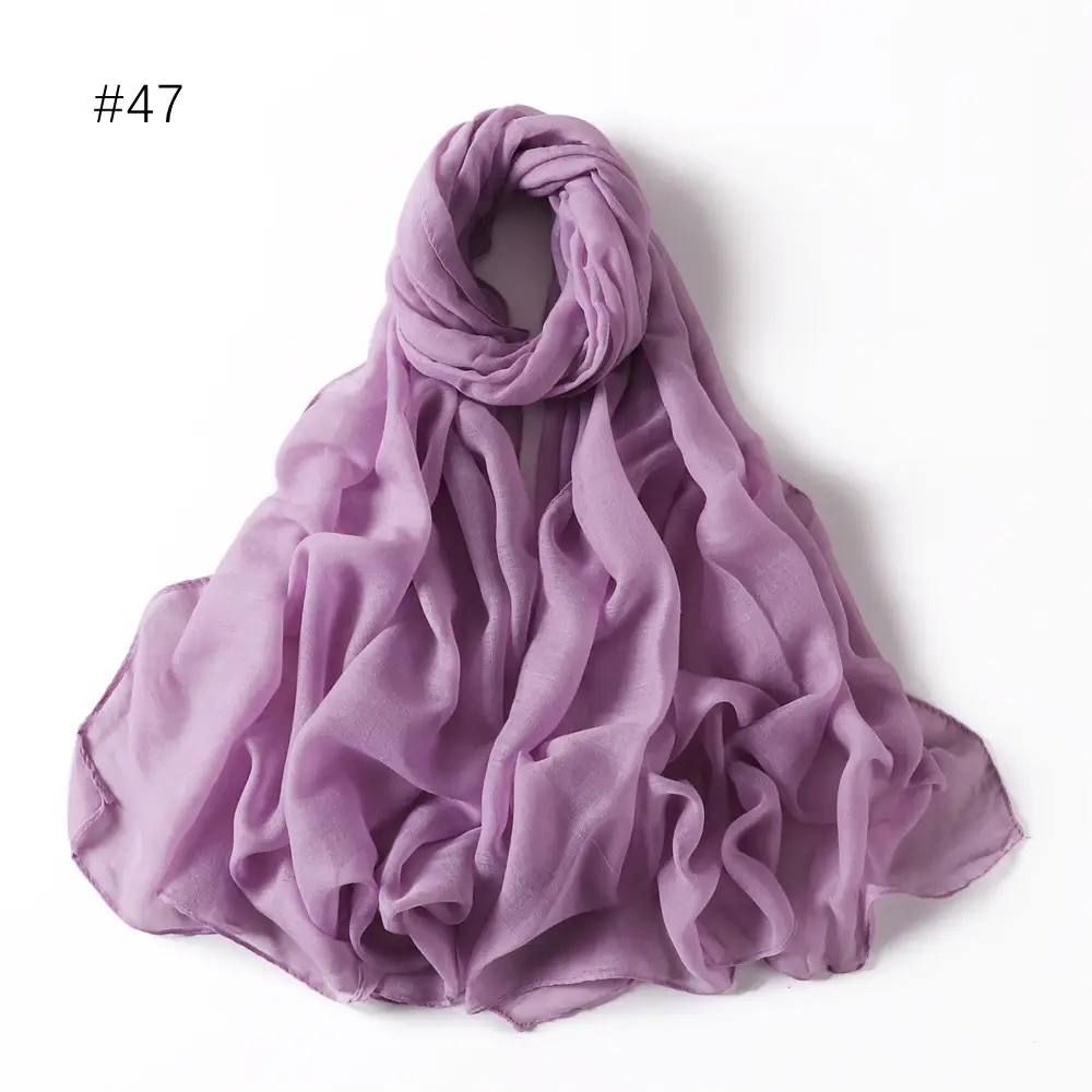 Women Solid Color Voile Scarf Cotton Linen Breathable Hijab