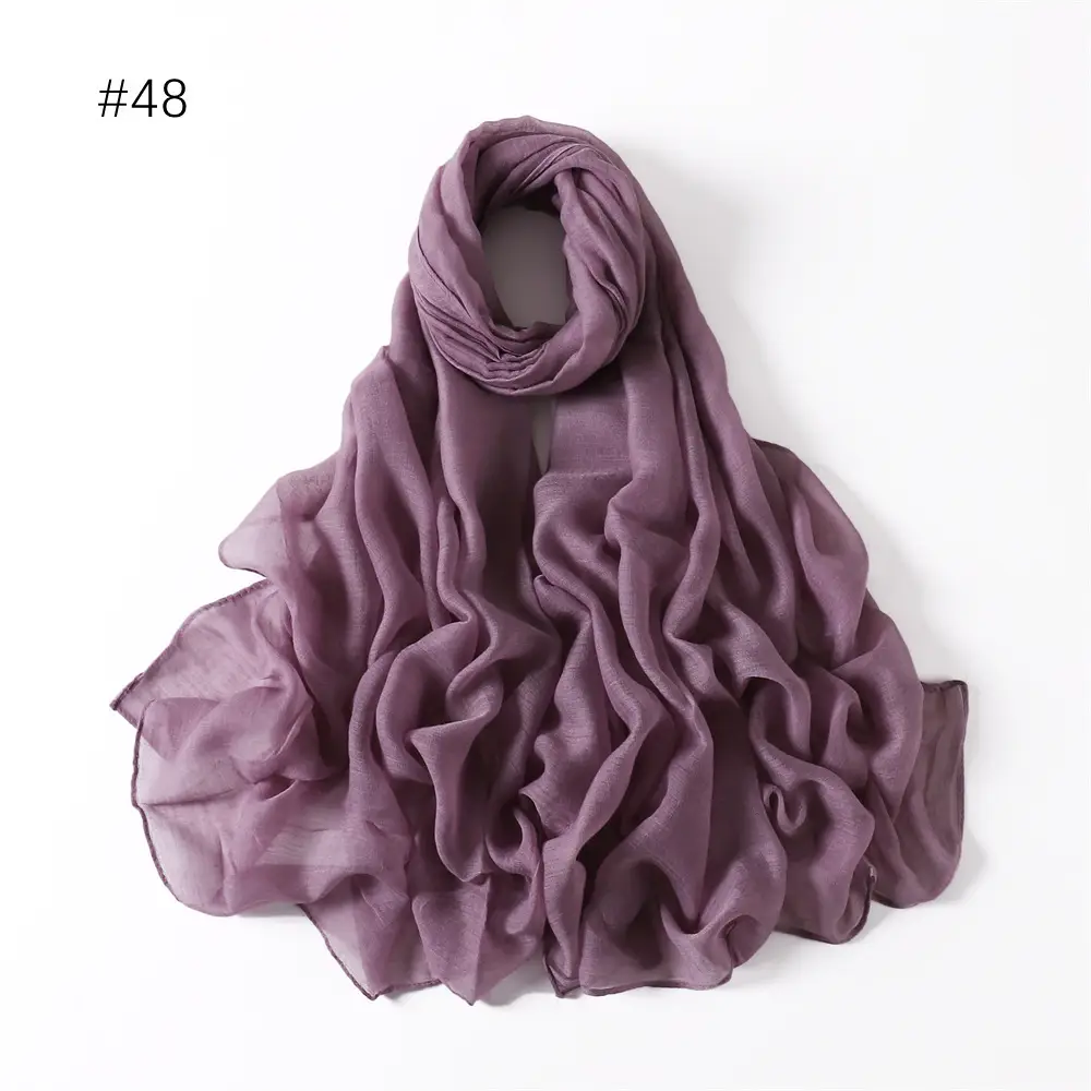 Women Solid Color Voile Scarf Cotton Linen Breathable Hijab
