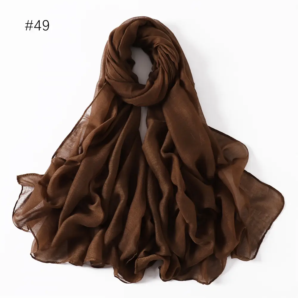 Women Solid Color Voile Scarf Cotton Linen Breathable Hijab