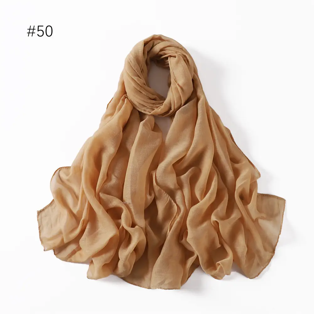 Women Solid Color Voile Scarf Cotton Linen Breathable Hijab