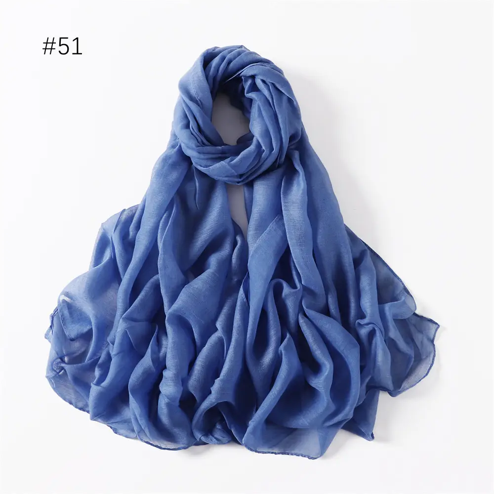 Women Solid Color Voile Scarf Cotton Linen Breathable Hijab
