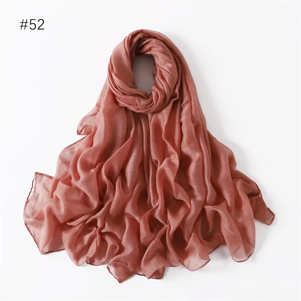 Women Solid Color Voile Scarf Cotton Linen Breathable Hijab