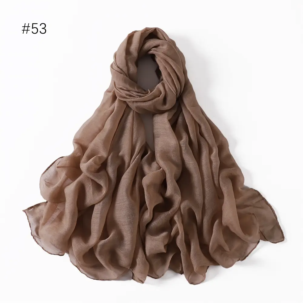 Women Solid Color Voile Scarf Cotton Linen Breathable Hijab