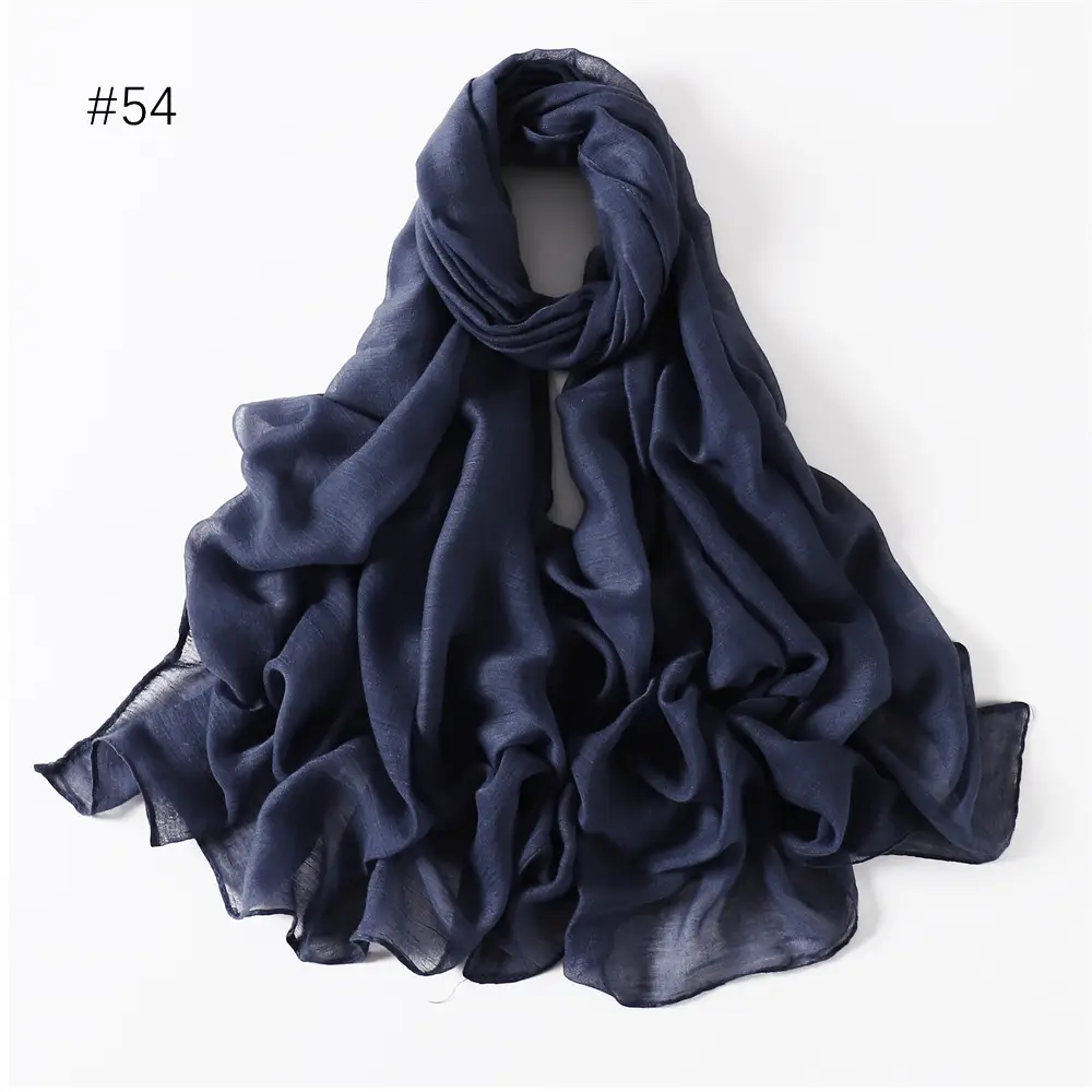 Women Solid Color Voile Scarf Cotton Linen Breathable Hijab