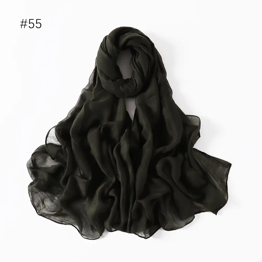 Women Solid Color Voile Scarf Cotton Linen Breathable Hijab