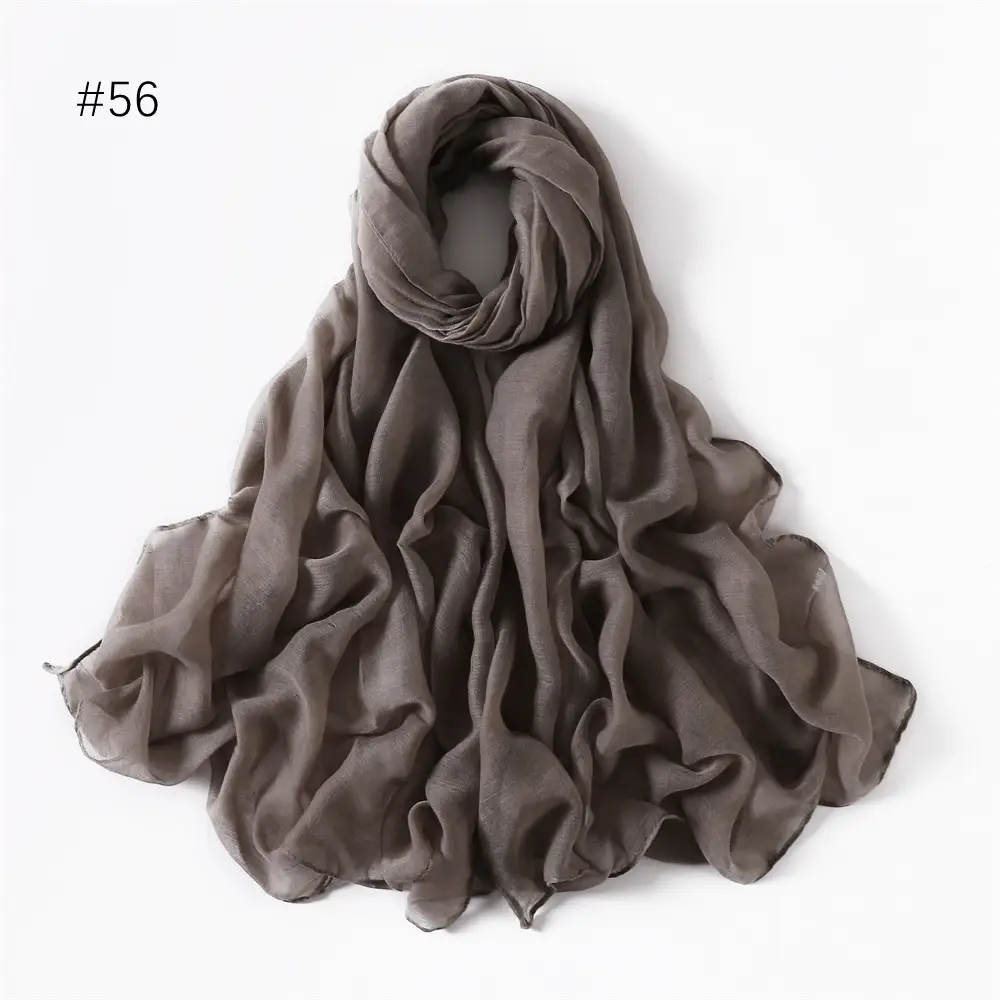 Women Solid Color Voile Scarf Cotton Linen Breathable Hijab