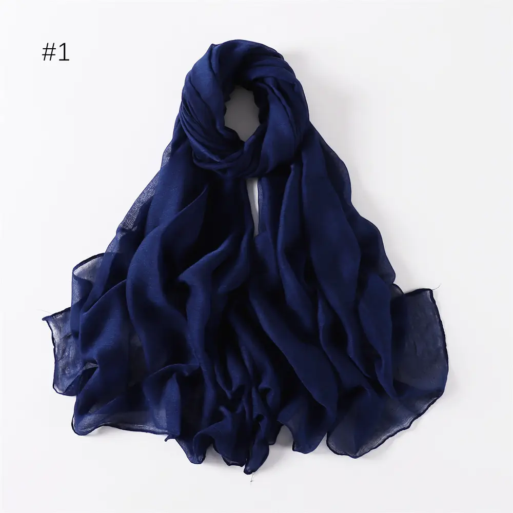 Women Solid Color Voile Scarf Cotton Linen Breathable Hijab