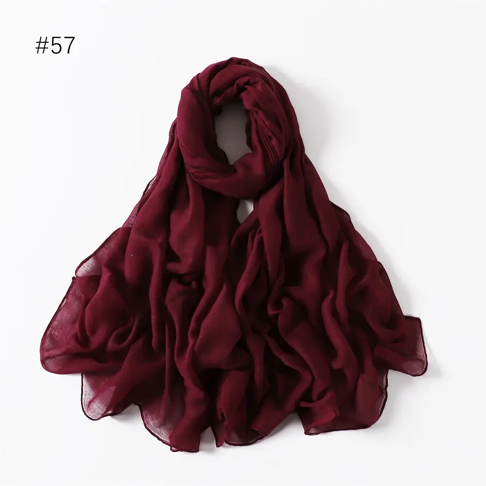 Women Solid Color Voile Scarf Cotton Linen Breathable Hijab
