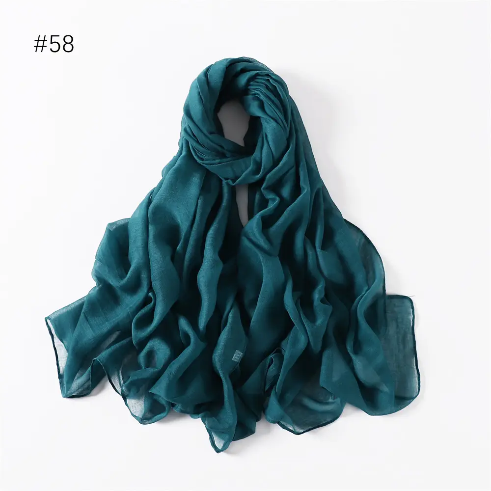Women Solid Color Voile Scarf Cotton Linen Breathable Hijab