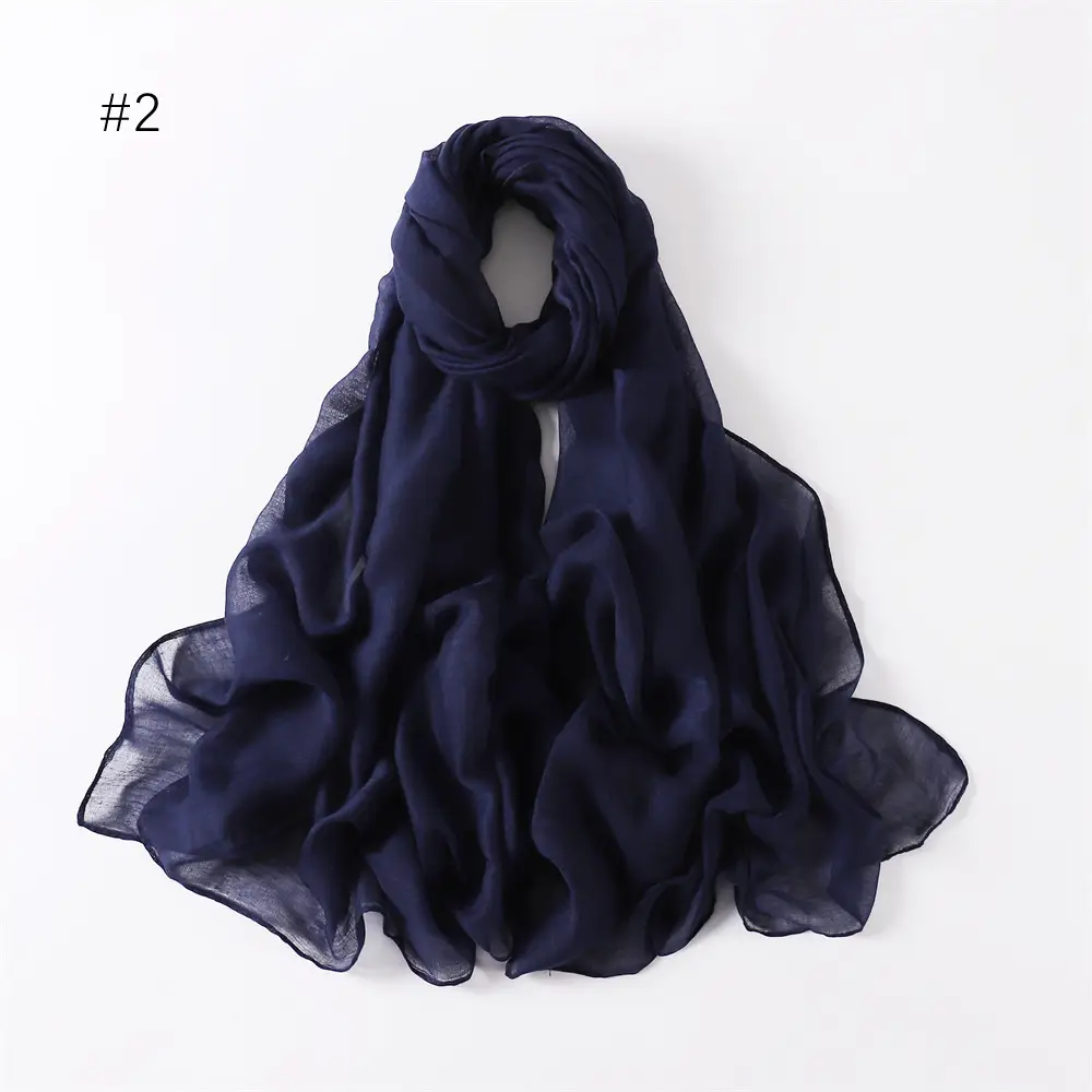 Women Solid Color Voile Scarf Cotton Linen Breathable Hijab