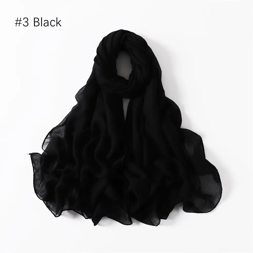 Women Solid Color Voile Scarf Cotton Linen Breathable Hijab