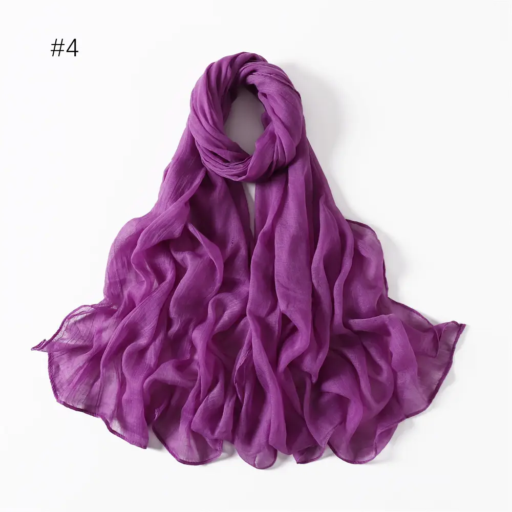 Women Solid Color Voile Scarf Cotton Linen Breathable Hijab