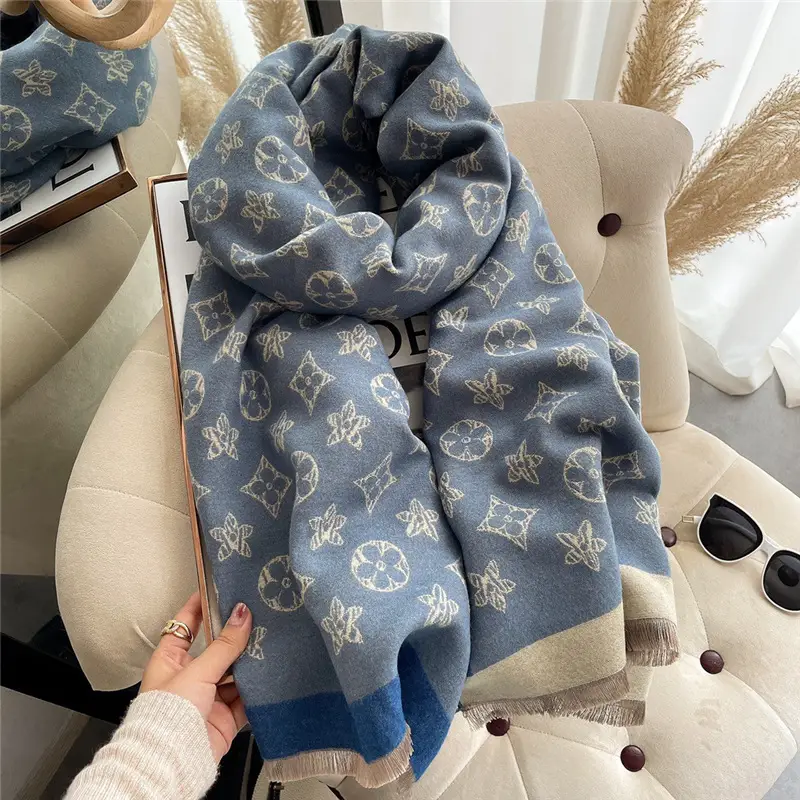 Double-Sided Cashmere Scarf Coffee Winter Warm Shawl