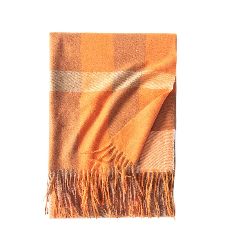 Women Cashmere Plaid Scarf Black Gray Winter Warm