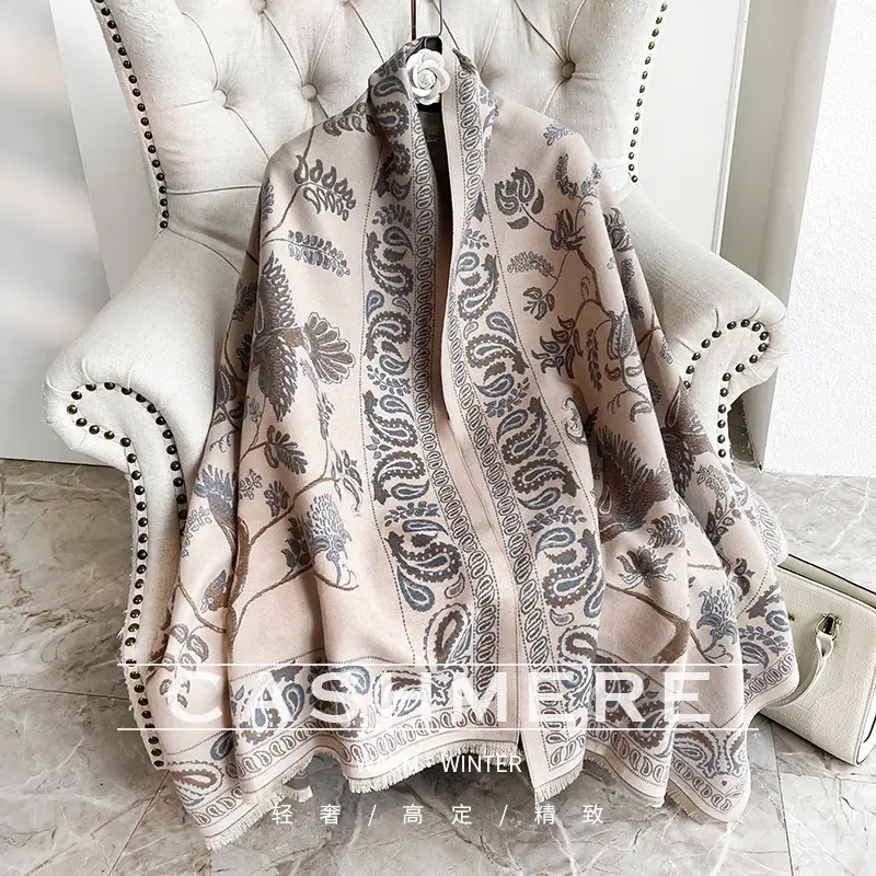 Women Cashmere Shawl Winter Warm Tassel Scarf Bluebird Ash