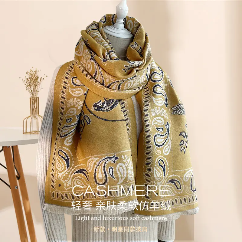 Women Cashmere Shawl Winter Warm Tassel Scarf Bluebird Ash