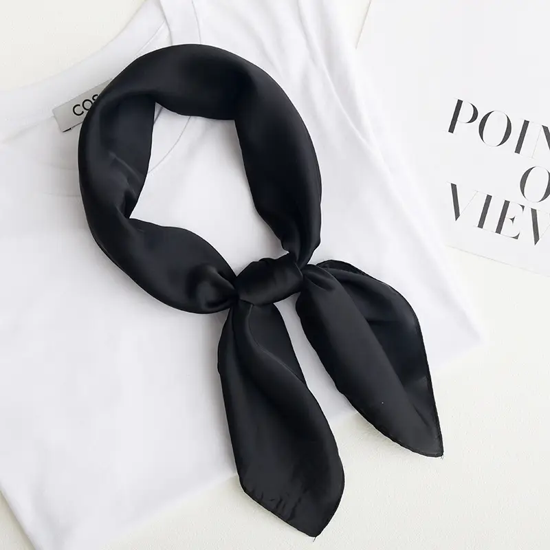 Women Silk Square Scarf Black 70x70cm Fashion