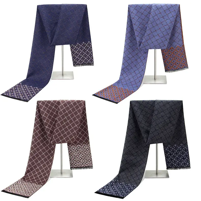 Men Imitation Cashmere Plaid Scarf Business Formal Warm