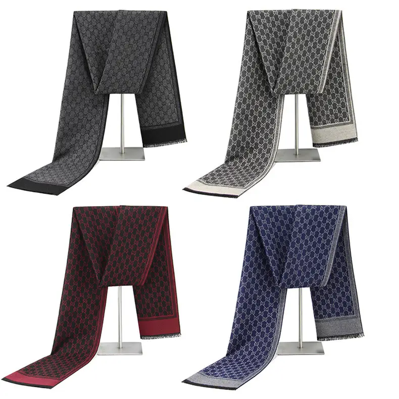 Men Imitation Cashmere Plaid Scarf Business Formal Warm