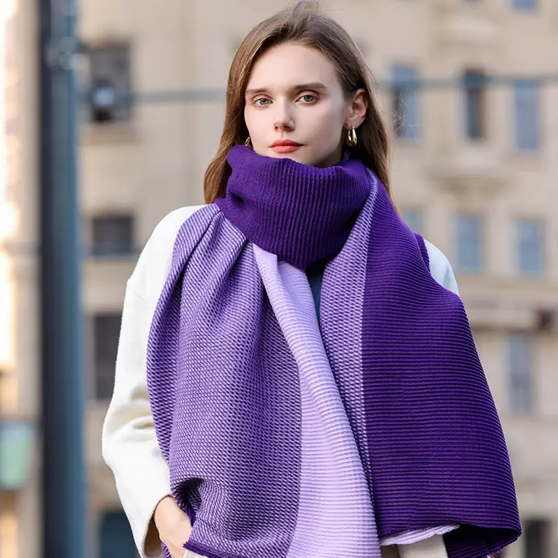 Women Cashmere Scarf Purple Gradient Winter Elegant Shawl