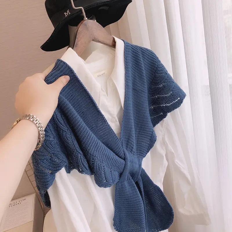 Women Knitted Shawl Gray Cervical Support Summer