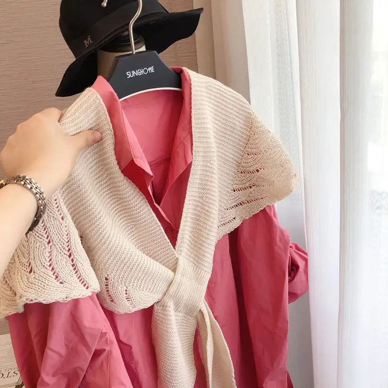 Women Knitted Shawl Gray Cervical Support Summer