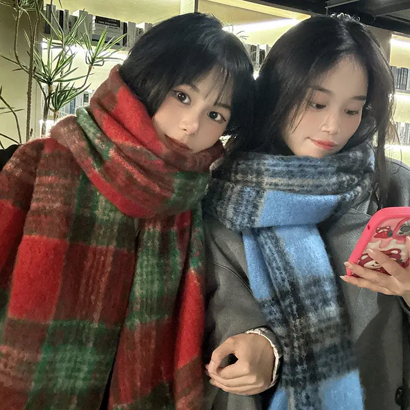 Women Plaid Scarf Winter Korean Style Couple Tassel Shawl