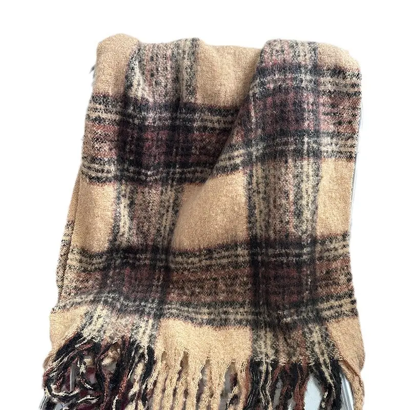 Women Plaid Scarf Winter Korean Style Couple Tassel Shawl