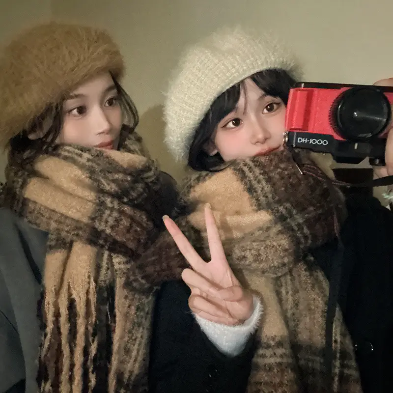Women Plaid Scarf Winter Korean Style Couple Tassel Shawl