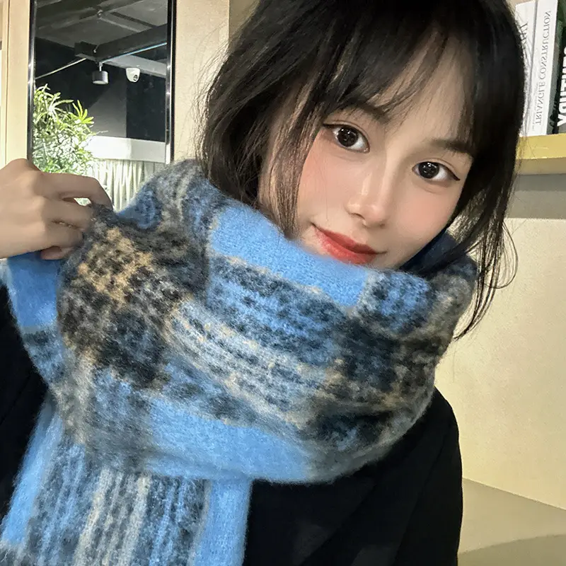 Women Plaid Scarf Winter Korean Style Couple Tassel Shawl