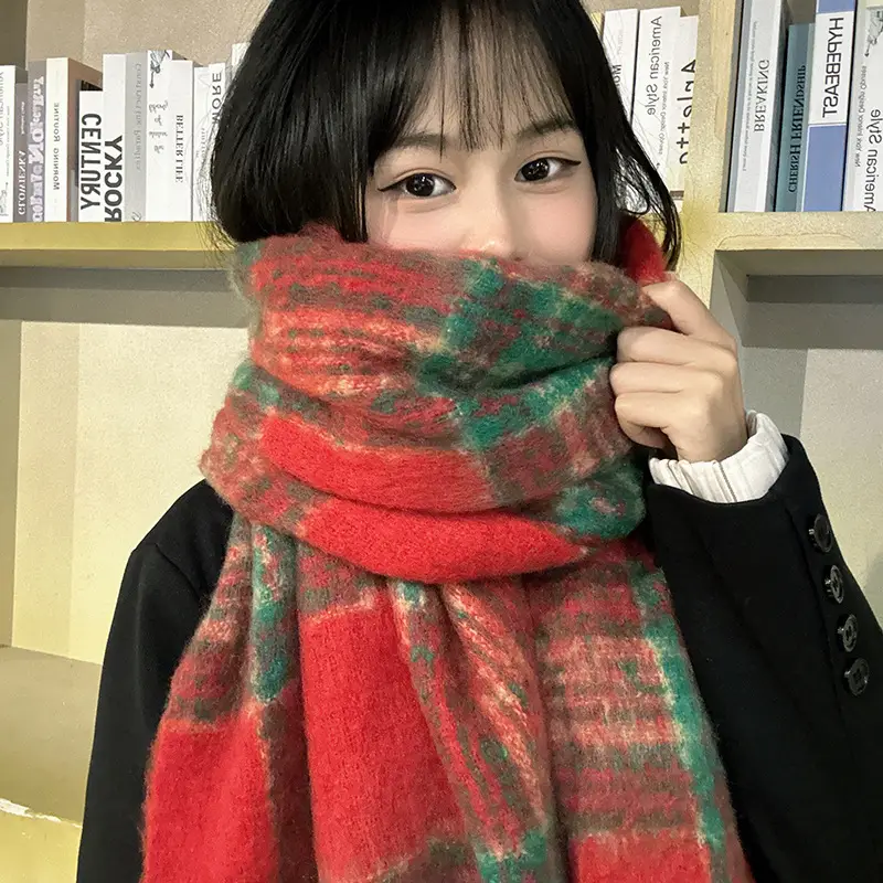 Women Plaid Scarf Winter Korean Style Couple Tassel Shawl