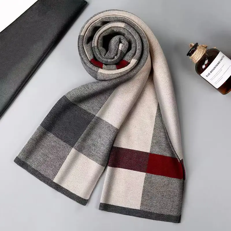Men's Navy Blue Checkered Winter Scarf