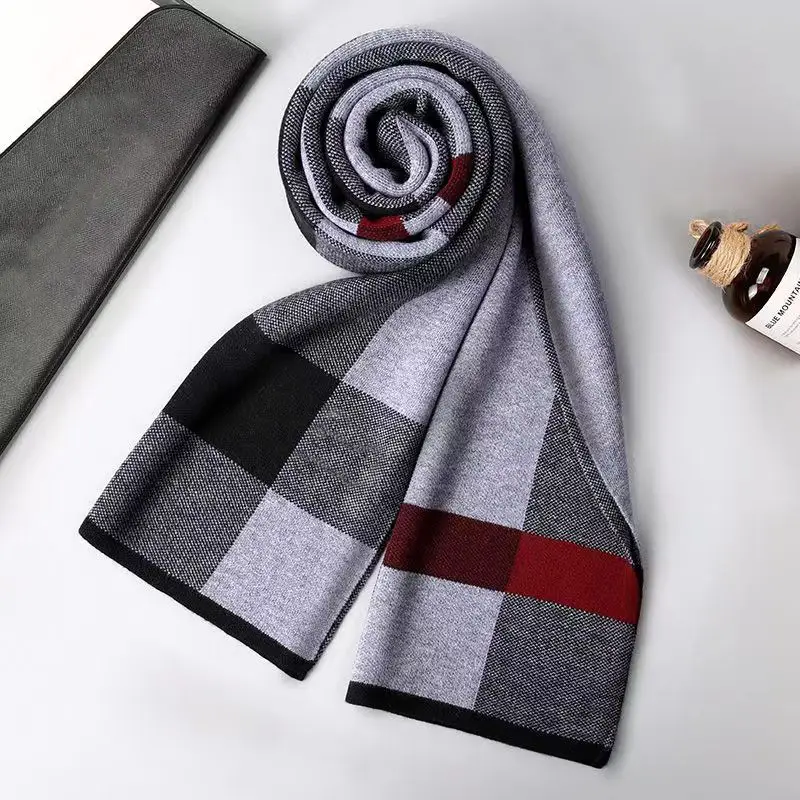 Men's Navy Blue Checkered Winter Scarf