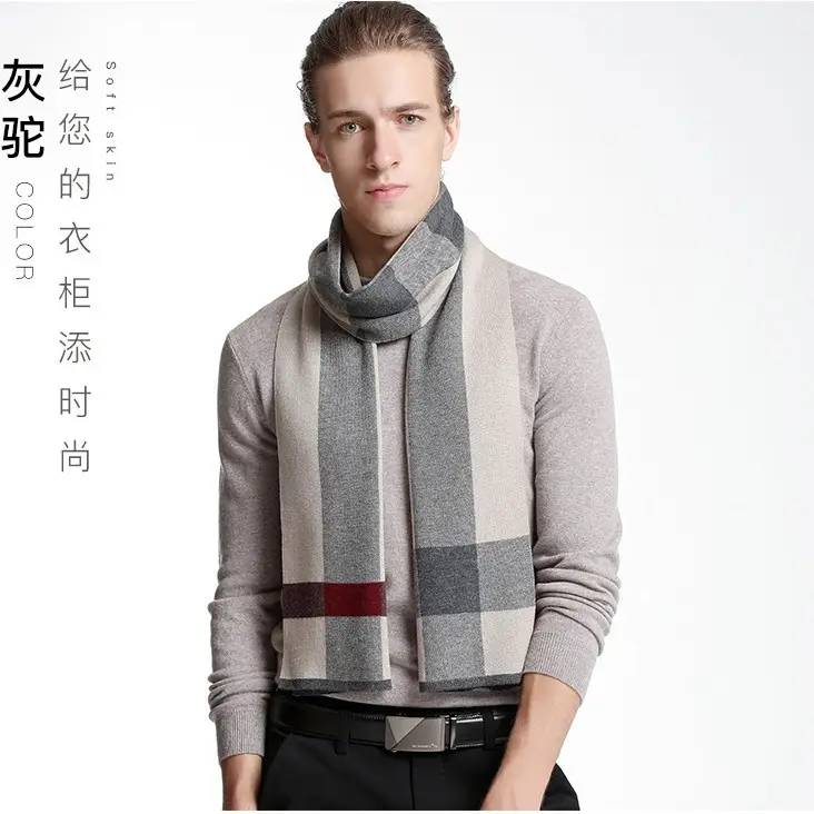 Men's Navy Blue Checkered Winter Scarf
