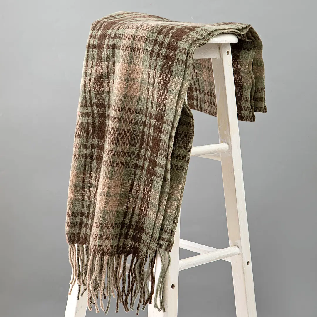 Women Plaid Warm Scarf Red Winter Thick Soft Not Pilling