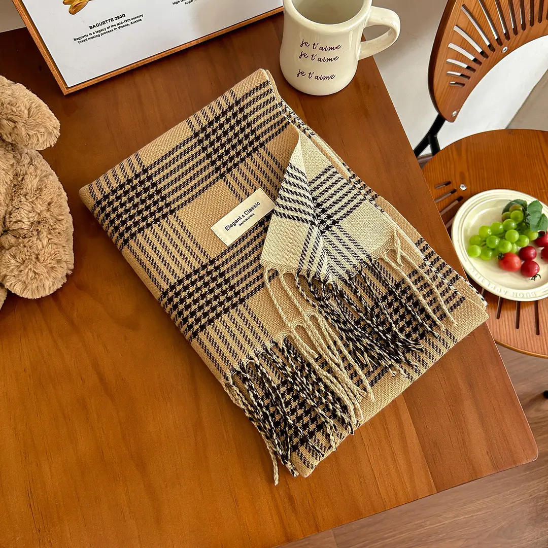 Women Cashmere Plaid Scarf Shawl Winter Warm Dual-Sided