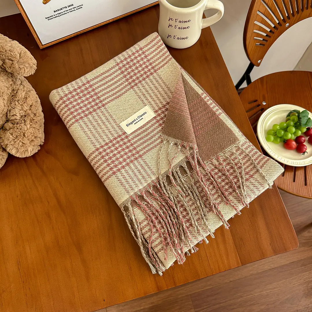 Women Cashmere Plaid Scarf Shawl Winter Warm Dual-Sided