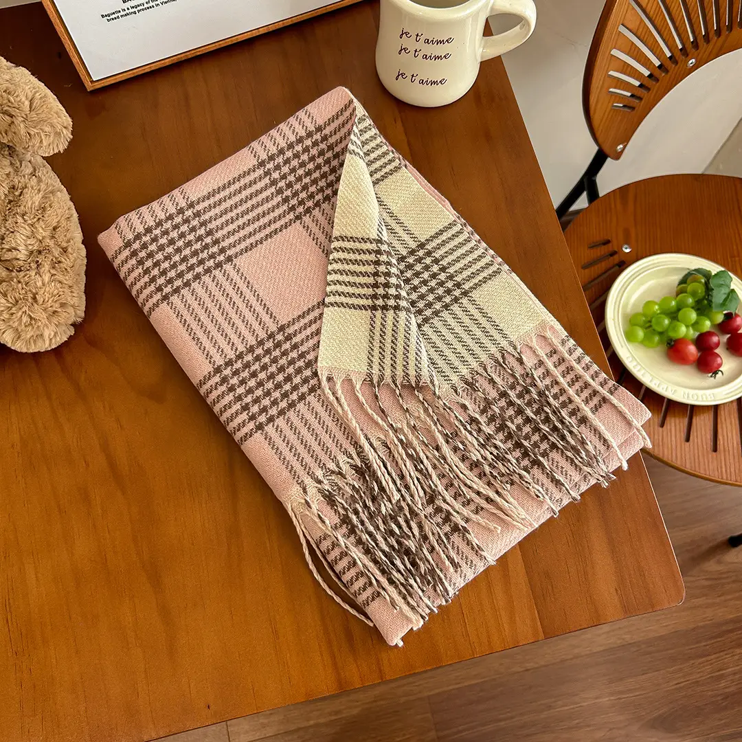 Women Cashmere Plaid Scarf Shawl Winter Warm Dual-Sided