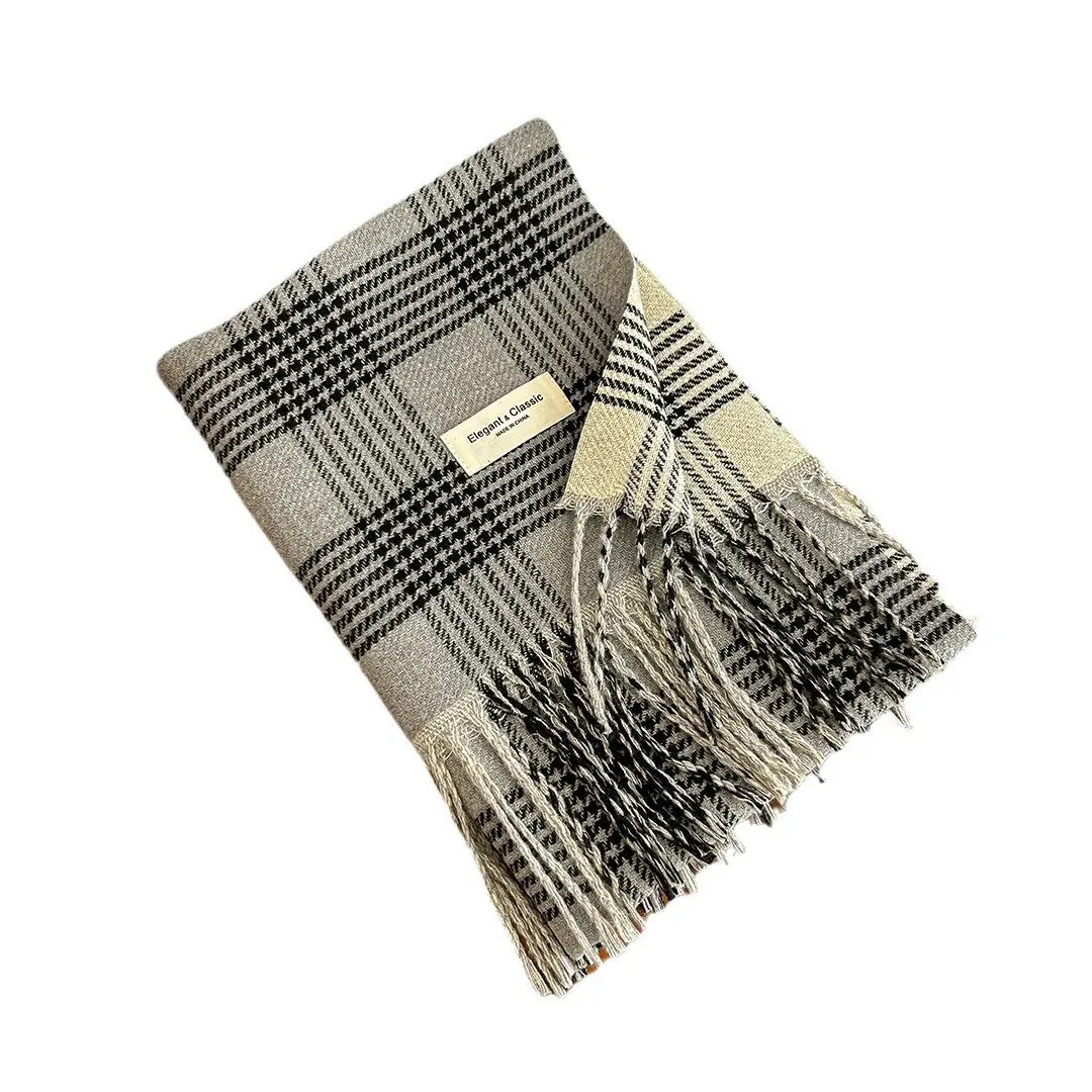 Women Cashmere Plaid Scarf Shawl Winter Warm Dual-Sided
