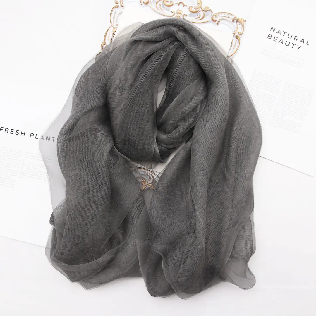 Navy Blue Silk Scarf Summer Outerwear Lightweight Elegant