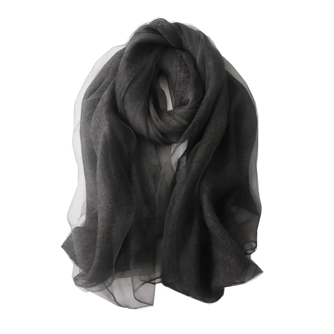 Navy Blue Silk Scarf Summer Outerwear Lightweight Elegant
