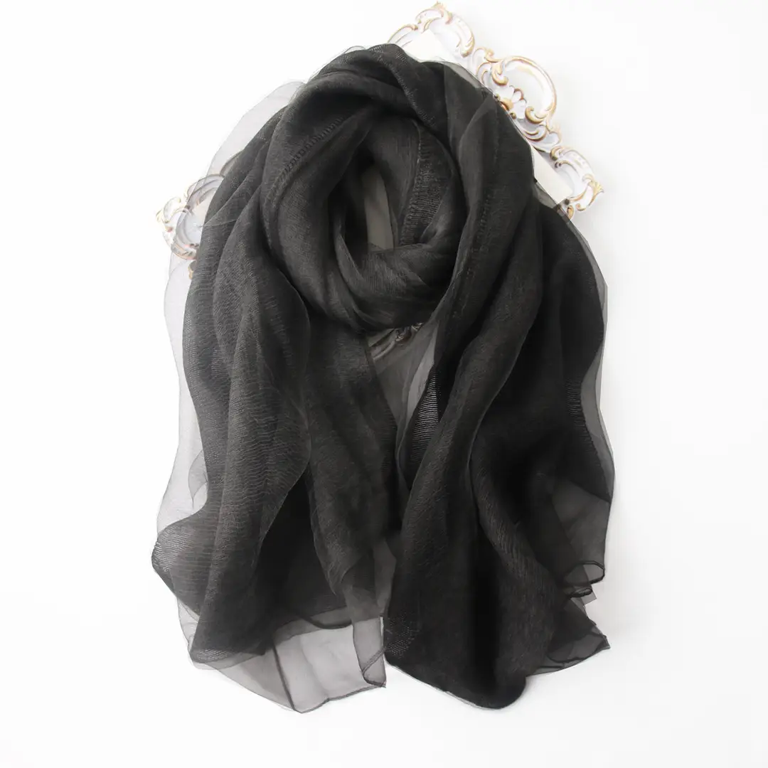 Navy Blue Silk Scarf Summer Outerwear Lightweight Elegant
