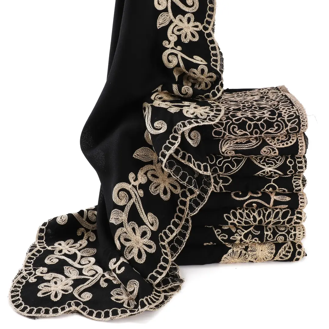 Black Embroidered Women's Scarf Turban Shawl