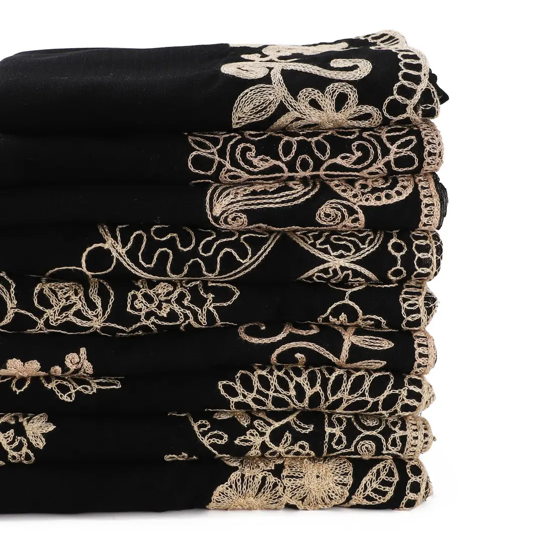 Black Embroidered Women's Scarf Turban Shawl