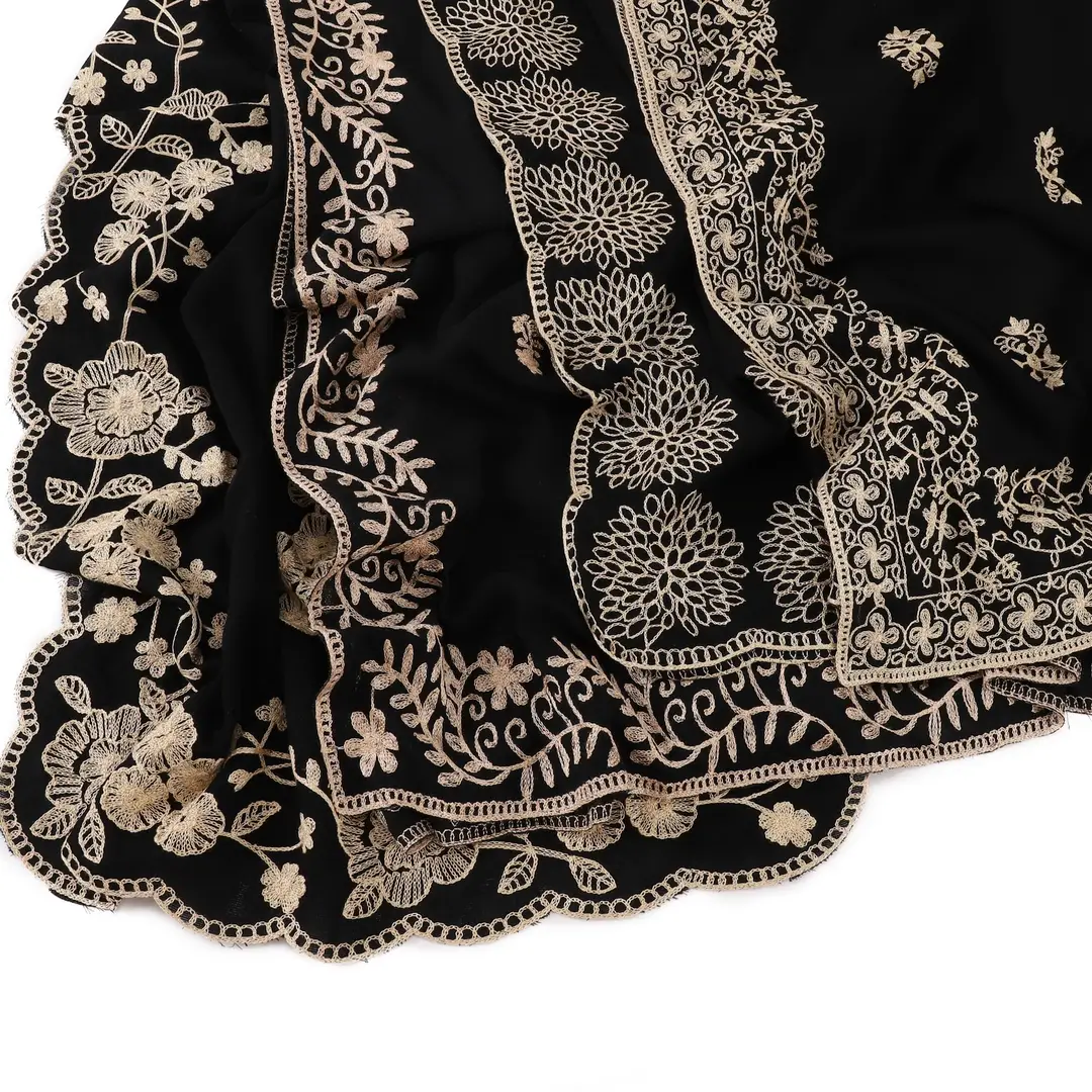 Black Embroidered Women's Scarf Turban Shawl