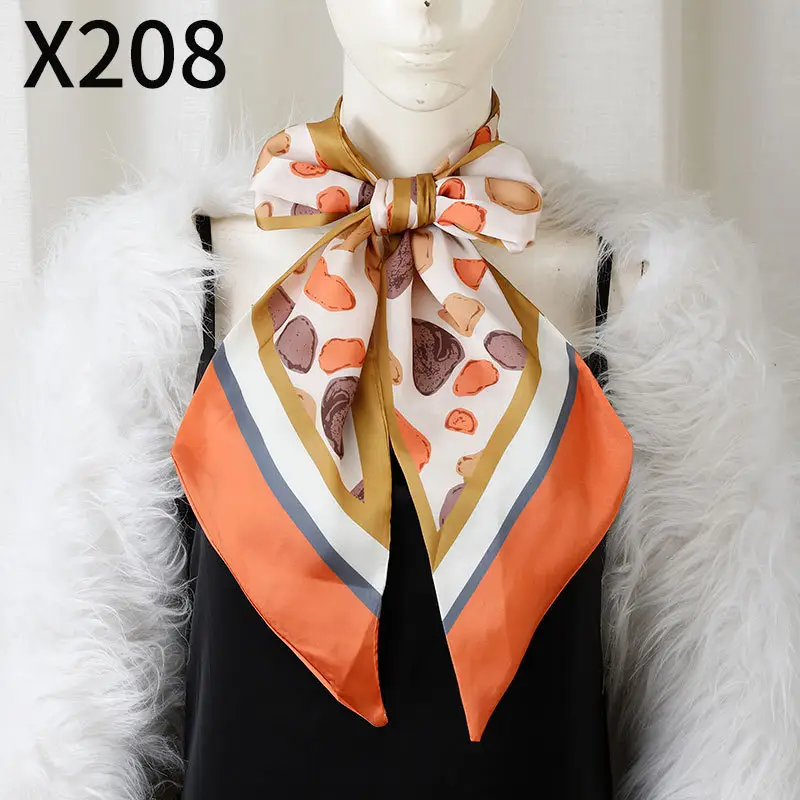 Retro Floral Silk Scarf Orange Blue Women's Fashion Accessory