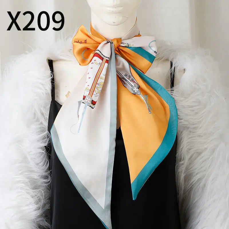 Retro Floral Silk Scarf Orange Blue Women's Fashion Accessory