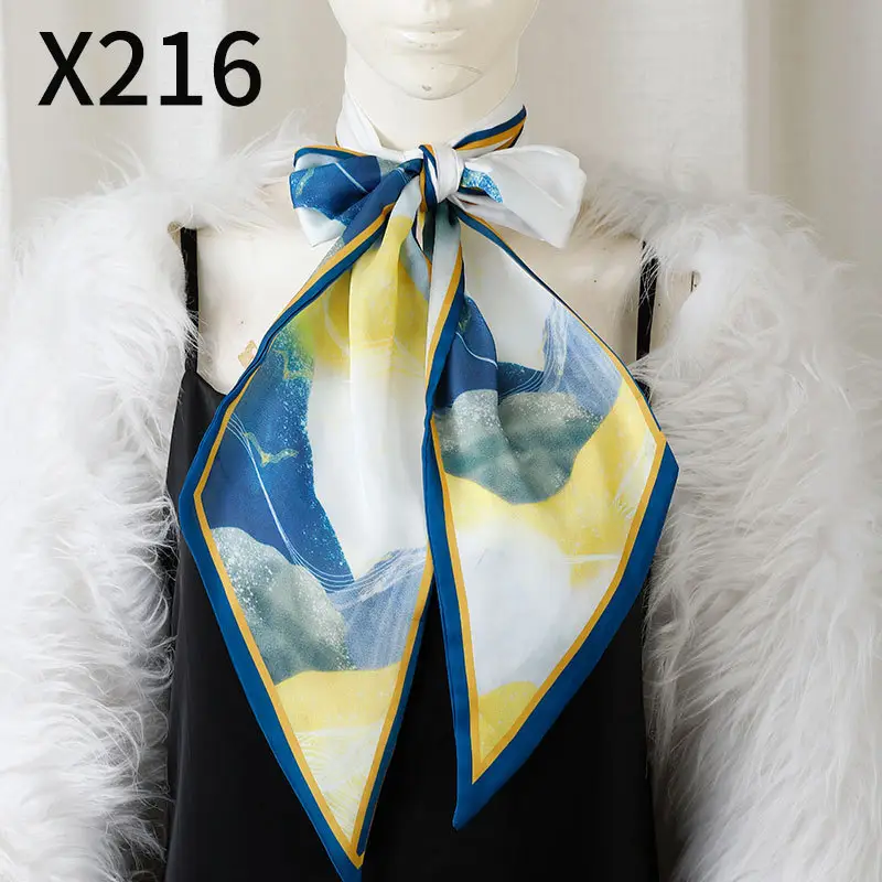 Retro Floral Silk Scarf Orange Blue Women's Fashion Accessory